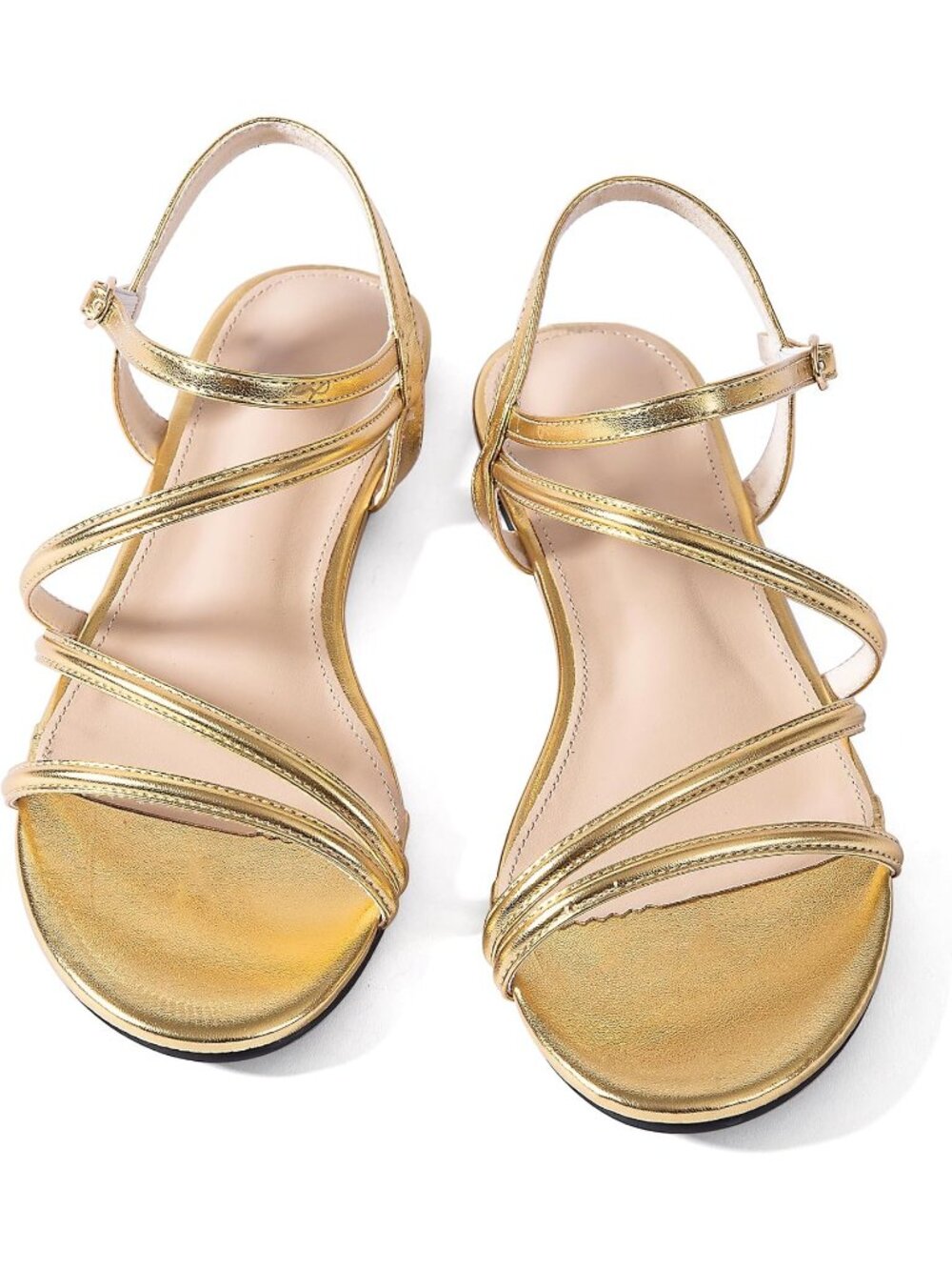 🆕Women's Gold Flat Sandals Strappy Gladiator Ankle Strap Open Toe